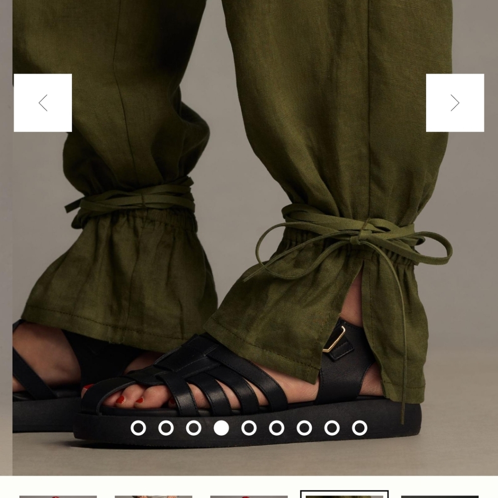 NWOT Camo Green Anthropologie Ankle-Tie Linen Pants In Size 8. - Picture 3 of 5